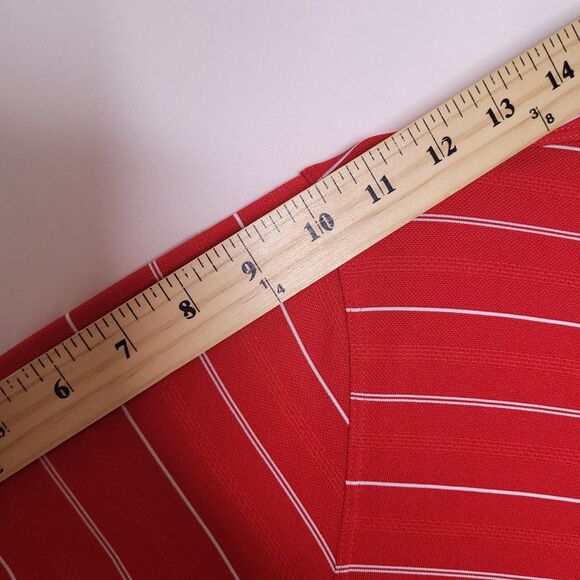 Nike Polo Shirt Mens Medium Striped Red Dri Fit Golf Swoosh - Picture 9 of 12